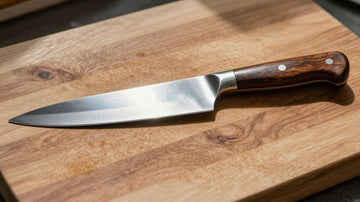 Close-up of a durable, high-quality chef's knife.